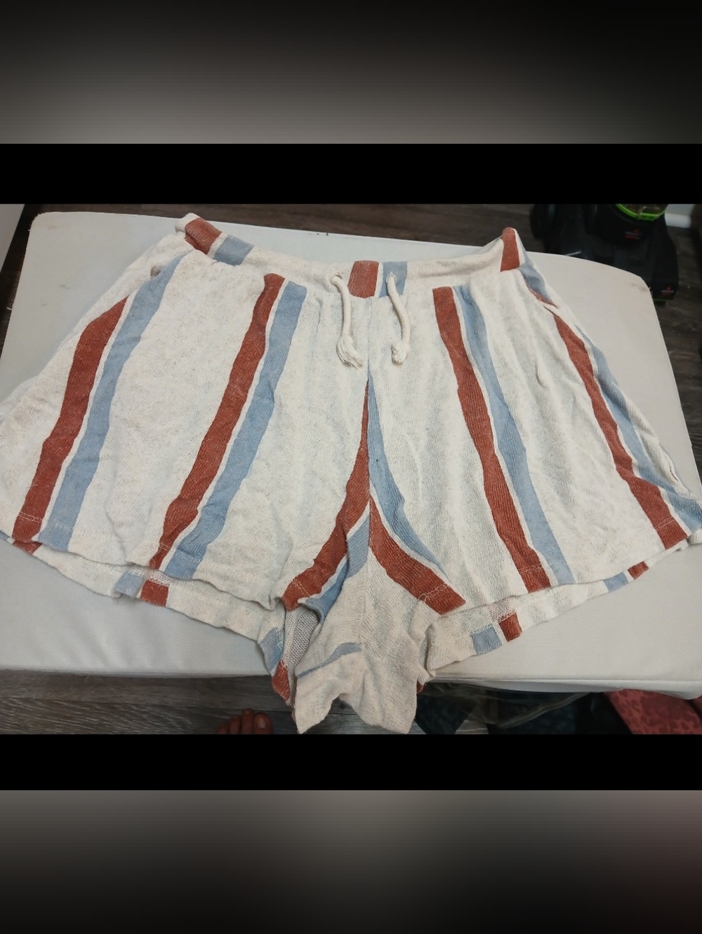 Cozy Striped Knit Lounge Shorts - Cream, Rust & Light Blue